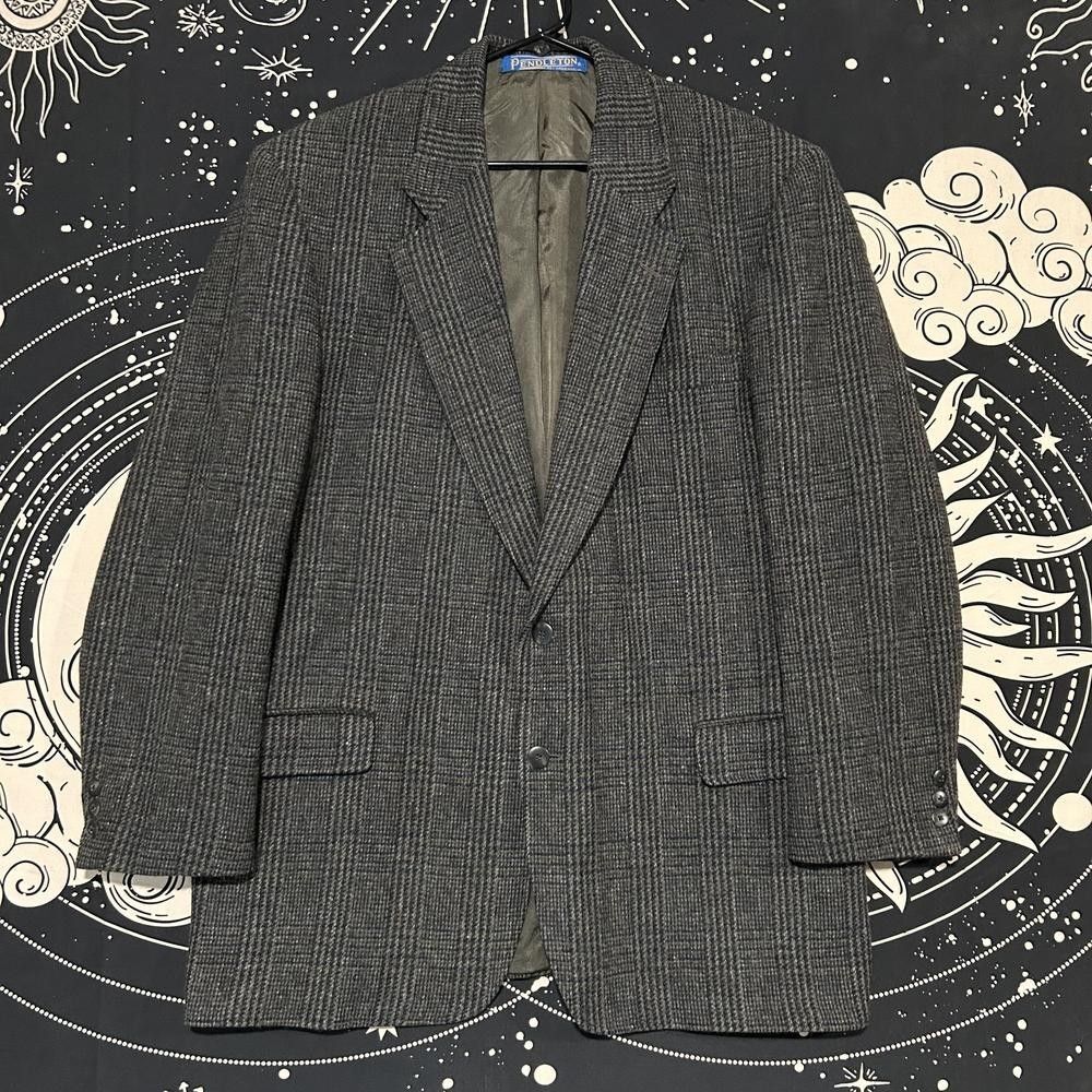 Vintage Pendleton Sport Coat Mens Gray Wool Single-Breasted Business Notch Lapel